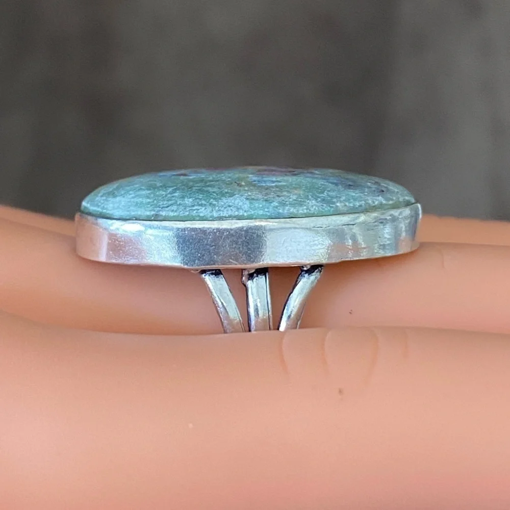 Size 8 Ruby in Fuchsite 925 Sterling Silver Oval Ring